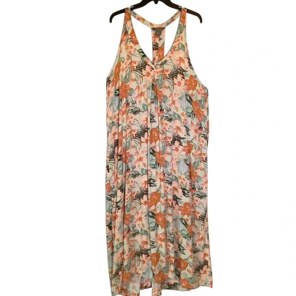 Natural Reflections Women plus XXL Orange Green Floral Halter style maxi dress